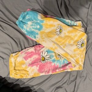 BSR Colorful Tie-Dye Sweatpants with Daisy Print